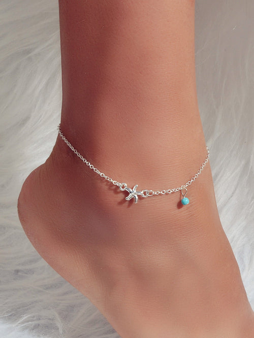 Gold Silver Chain Turquoise Starfish Anklet Barefoot Ankle Foot Jewellery