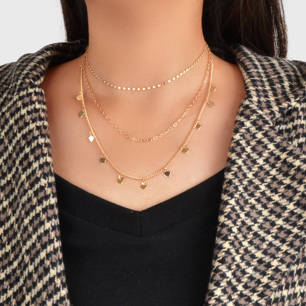 Boho Chic Jewelry Multi-layer Gold Chain Heart Charm Necklace Trendy Accessories