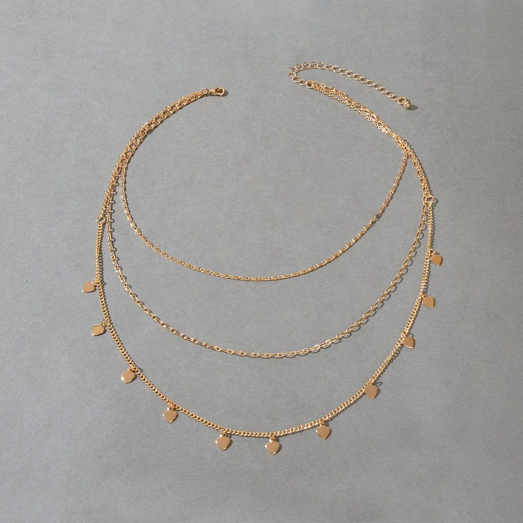 Boho Chic Jewelry Multi-layer Gold Chain Heart Charm Necklace Trendy Accessories