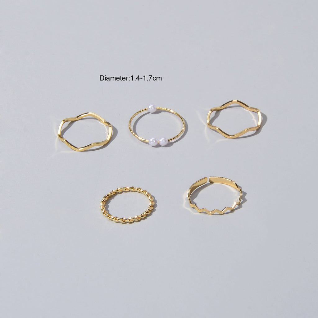 Stackable 5 pcs Metal Pearl Minimalist Finger Ring set Multiple Rings Bulk Pack