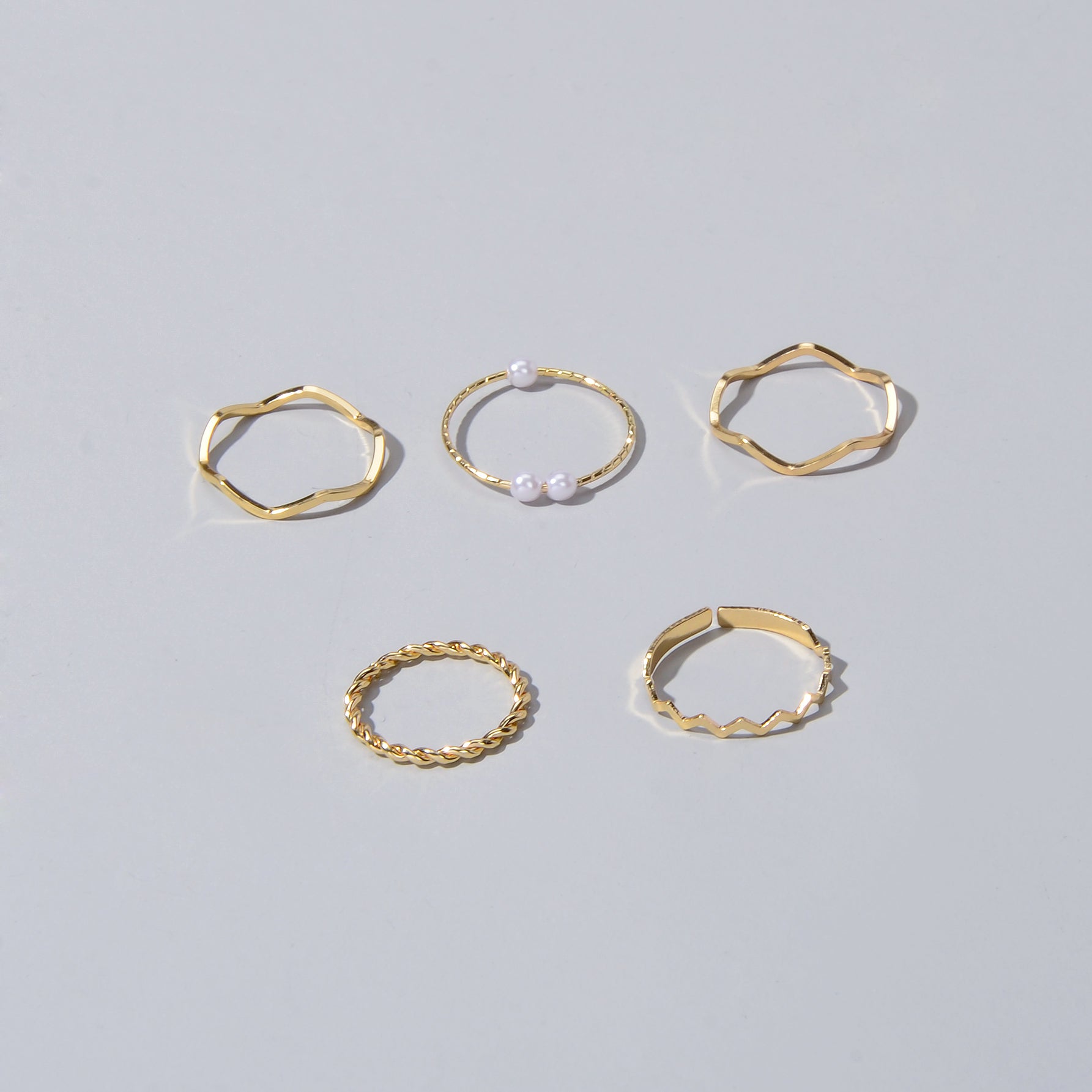 Stackable 5 pcs Metal Pearl Minimalist Finger Ring set Multiple Rings Bulk Pack