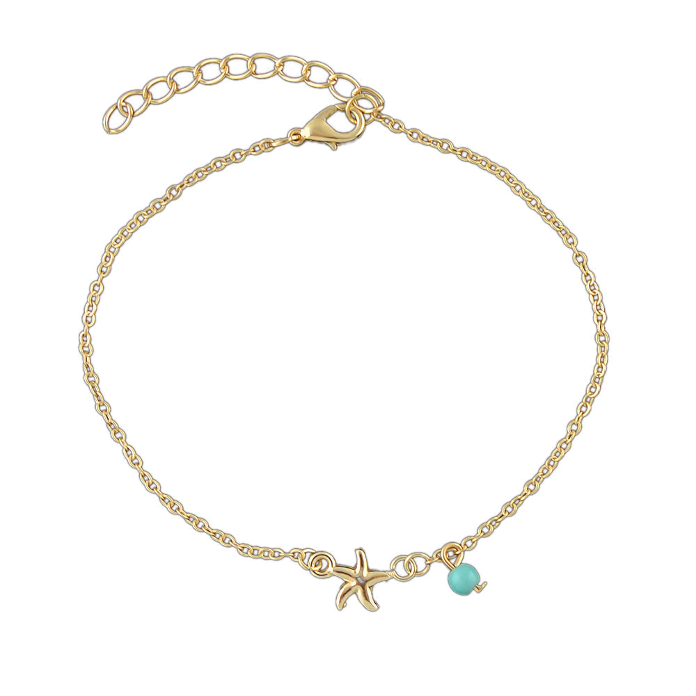 Gold Silver Chain Turquoise Starfish Anklet Barefoot Ankle Foot Jewellery