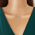 Punk Rock Style Double Layered Silvery Chain Cross Pendant Necklace Women Party Daily Jewelry